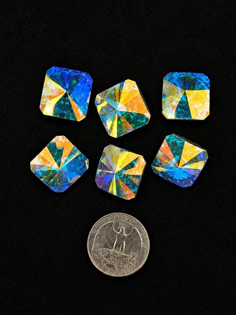 12 mm Rivolti Chrystal AB Square Rhinestones 12 mm lot of 6 pieces